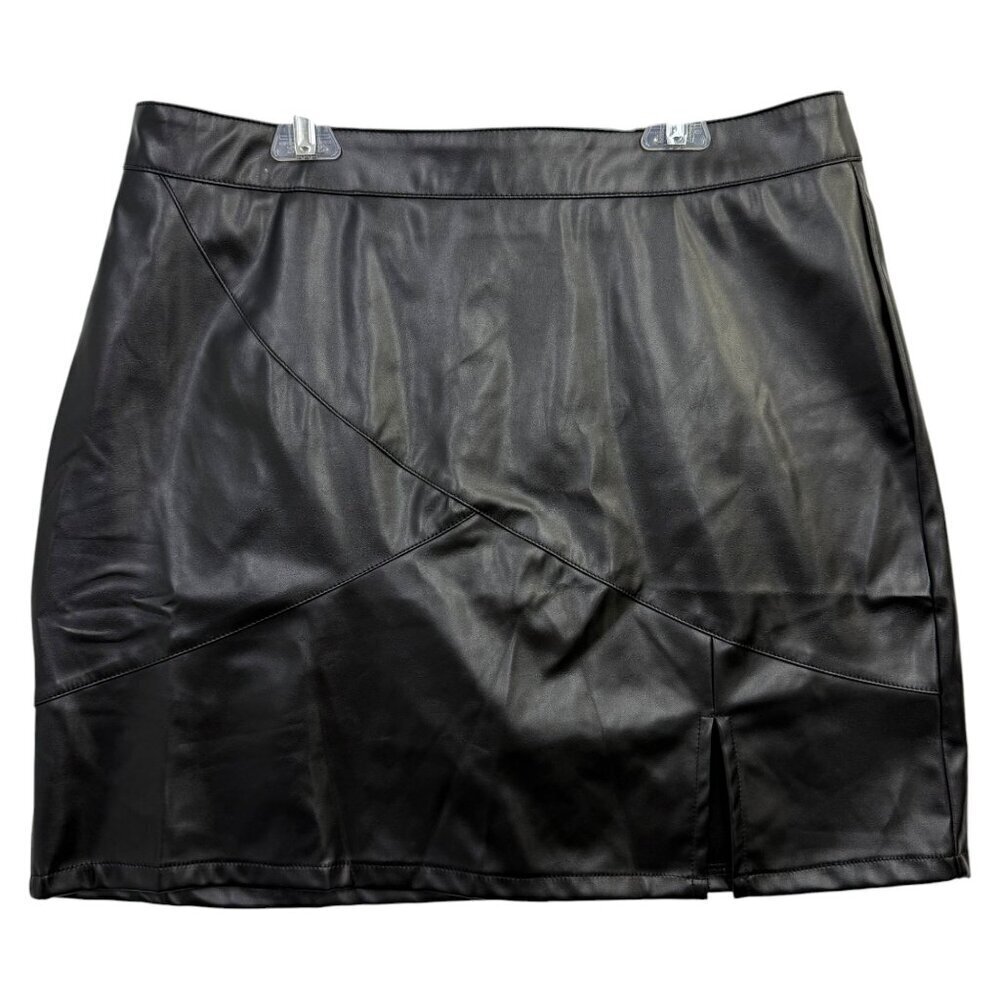 Faux Leather Black Mini Skirt Attached Biker Shorts Moto Goth Party Womens L